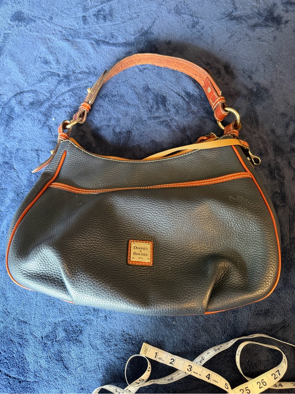 Dooney & Bourke Black Pebble Leather Hobo with Brown Trim